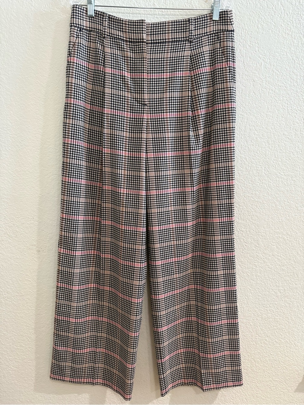 LOFT The Peyton Trouser Women’s Plaid Wide Leg Cropped Pants Pink Beige Black